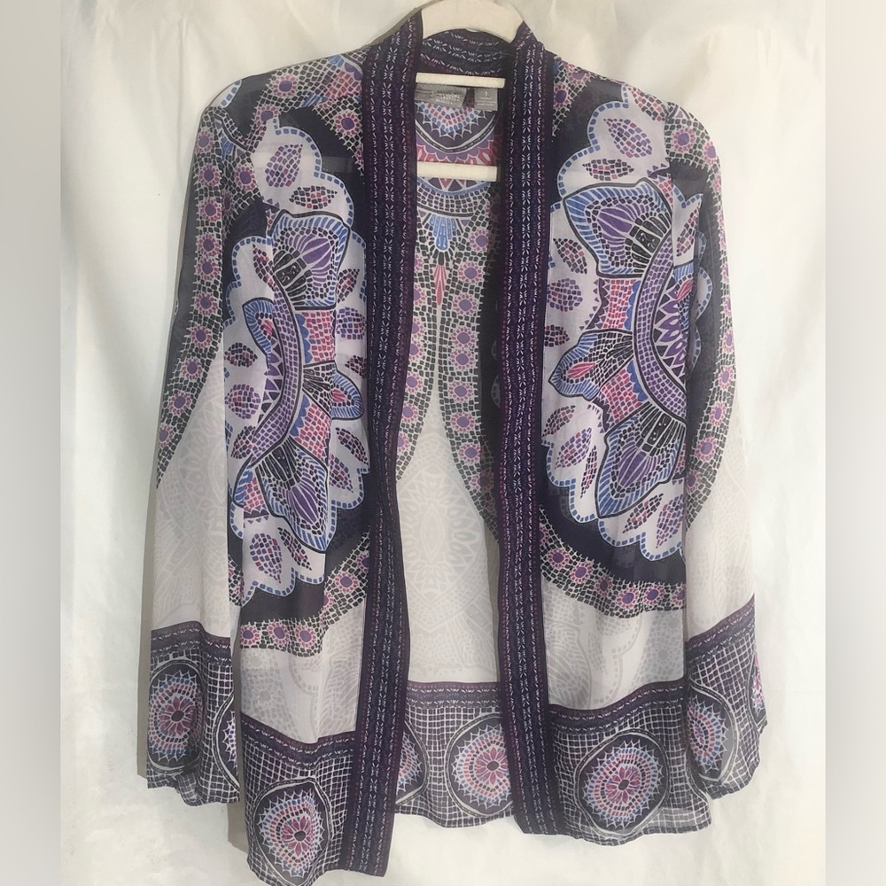 Chico’s Travelers Swim Cover Up Sz 1- US M Geometric light Beach Poolside Coast